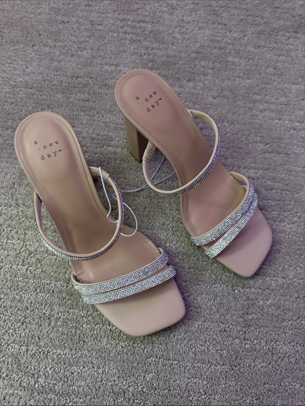 a new day Blush Rhinestone Strappy Block Heels Size 7